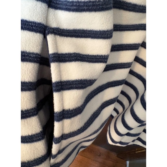 Lands End Womens Navy White Striped Fleece Snap Neck Pullover Sweatshirt Large - Picture 3 of 6